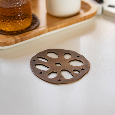 Lotus Root Vintage Brass Coaster - Retro Japanese Tea Set Accessory